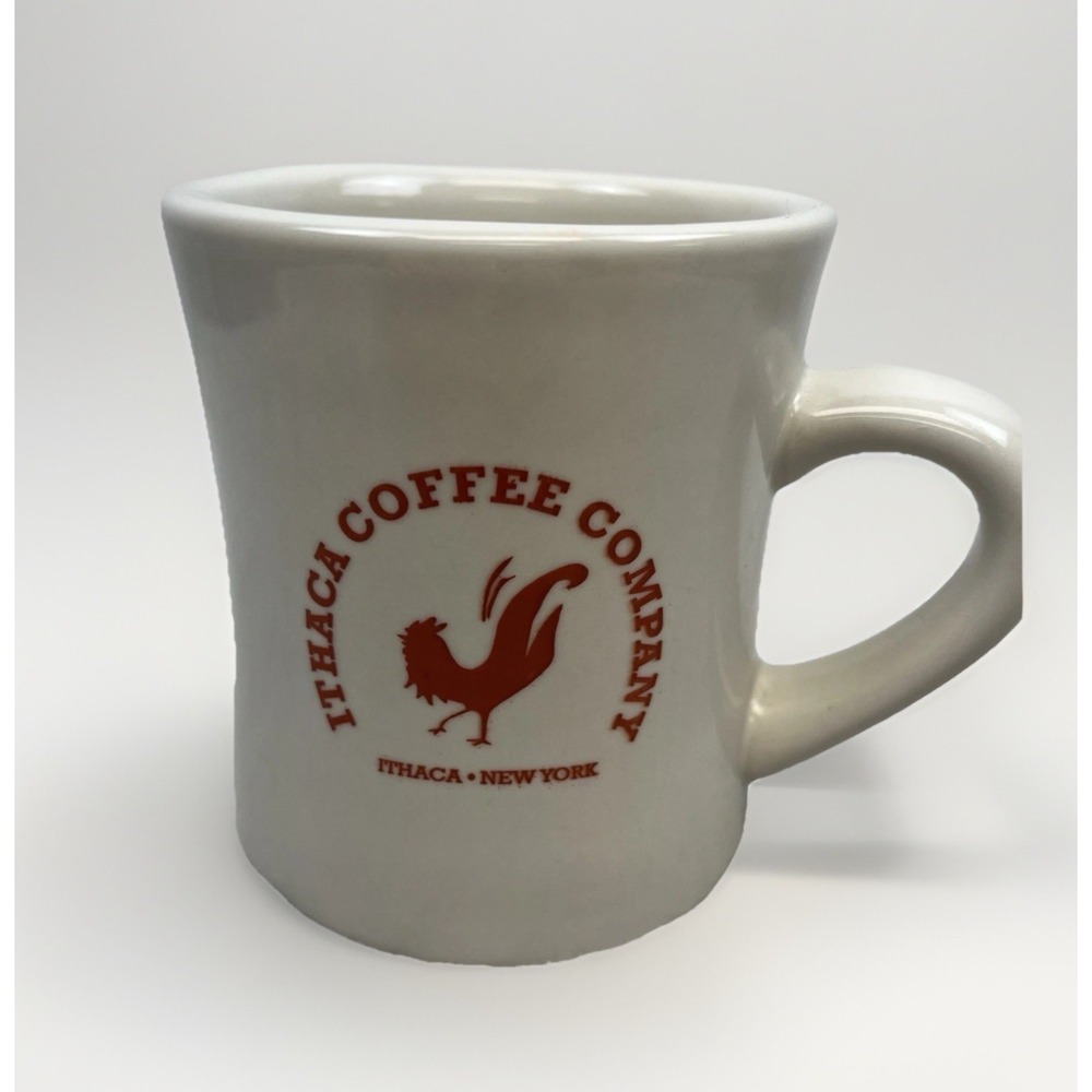 Ithaca Coffee Company Mug Red Rooster NY Ceramic Diner Retro Heavy‎ White